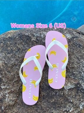 Coach Pink Banana Print Flip Flop Sandals with White Straps